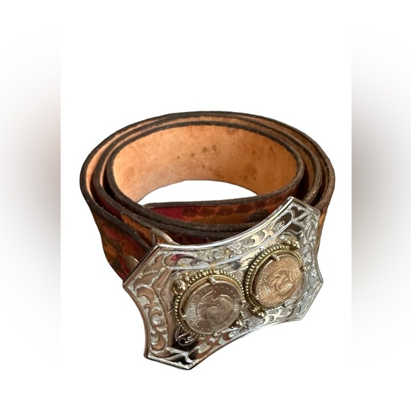 Dream Scenes by Rosanne leather tooled belt with Susan B Anthony coin buckle - Picture 6 of 12